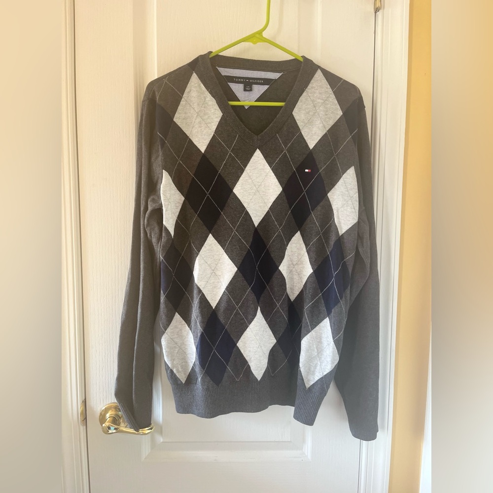 Tommy Hilfiger Argyle Sweater - Gray, Black, White